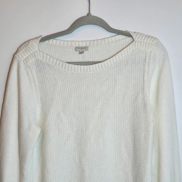 Talbots Women’s Ivory Waffle Knit Pullover Sweater Size M Cotton Blend Crewneck - Picture 2 of 10